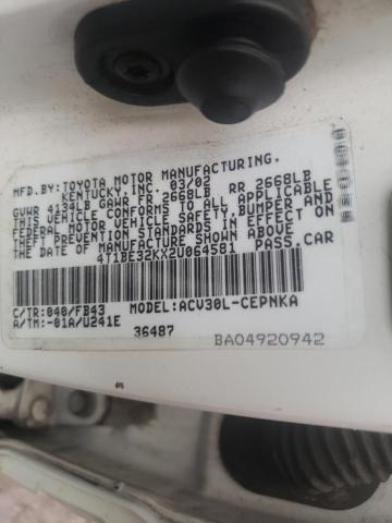 Photo 10 from auction – 2002 TOYOTA CAMRY LE with VIN 4T1BE32KX2U064581