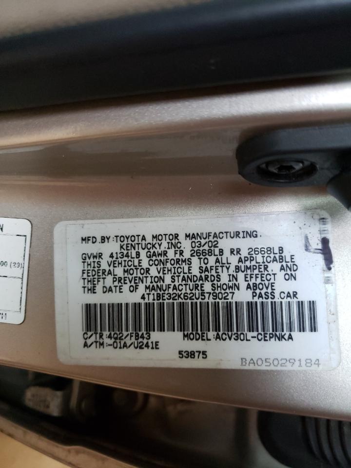 Photo 10 from auction – 2002 TOYOTA CAMRY LE with VIN 4T1BE32K62U579027