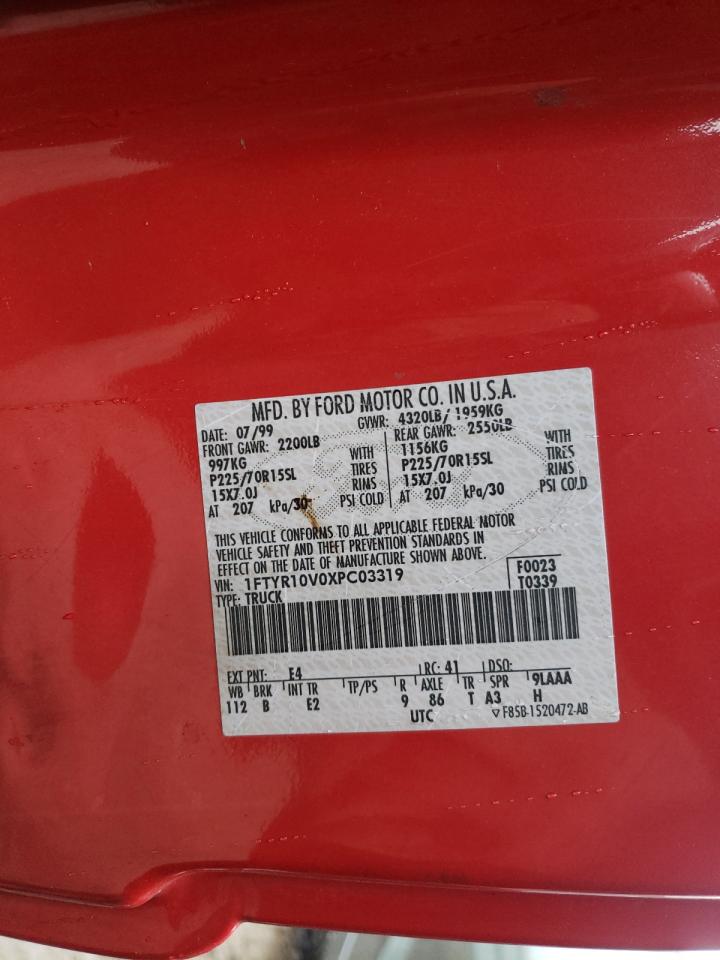 Photo 10 from auction – 1999 FORD RANGER with VIN 1FTYR10V0XPC03319