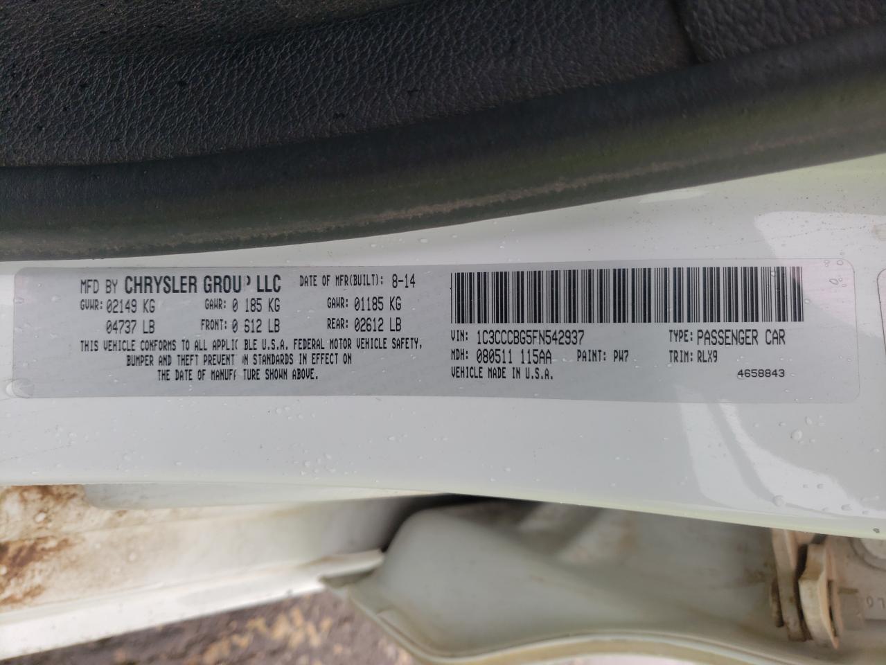 Photo 10 from auction – 2015 CHRYSLER 200 S with VIN 1C3CCCBG5FN542937