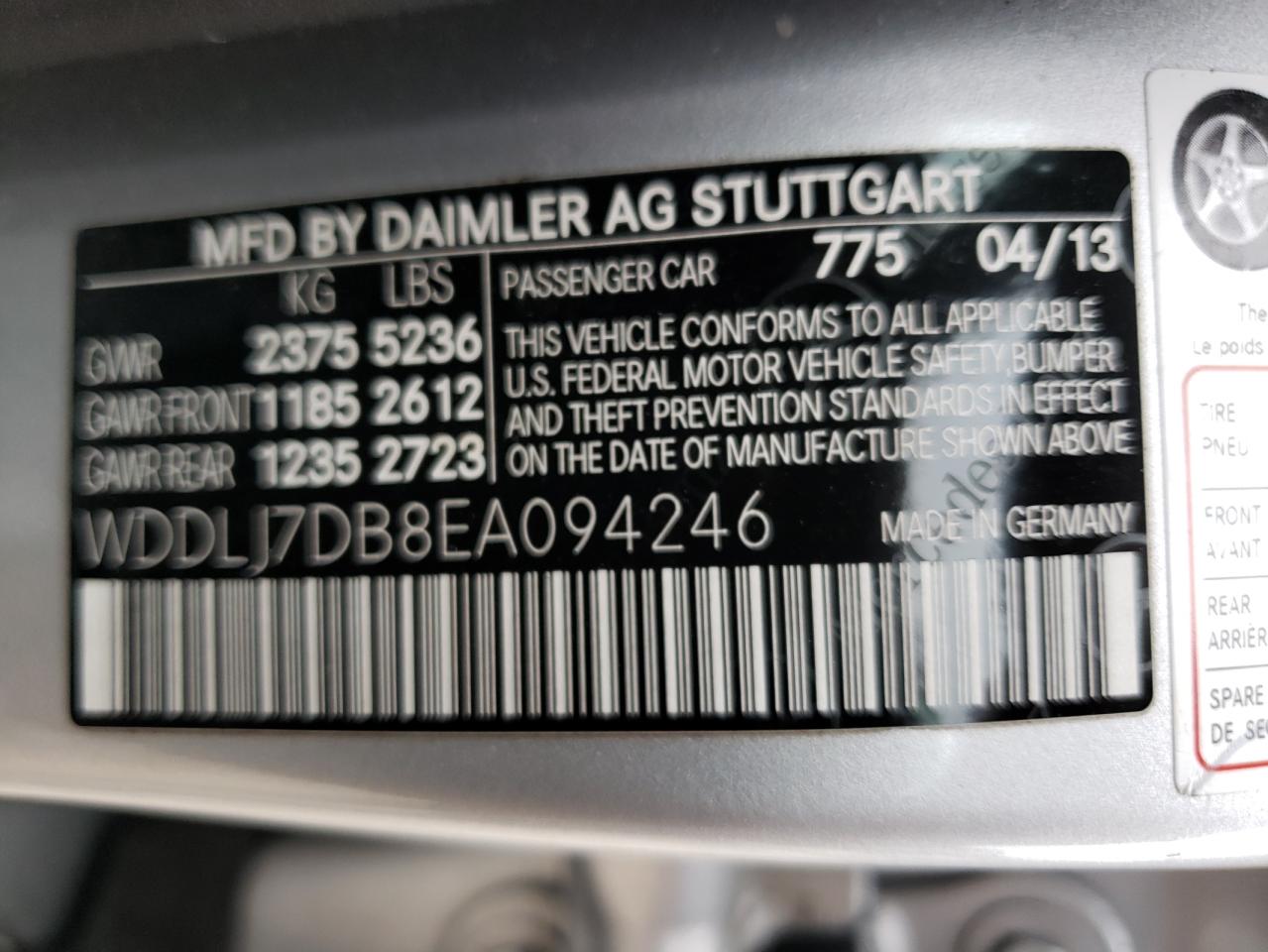 Photo 10 from auction – 2014 MERCEDES-BENZ CLS 550 with VIN WDDLJ7DB8EA094246