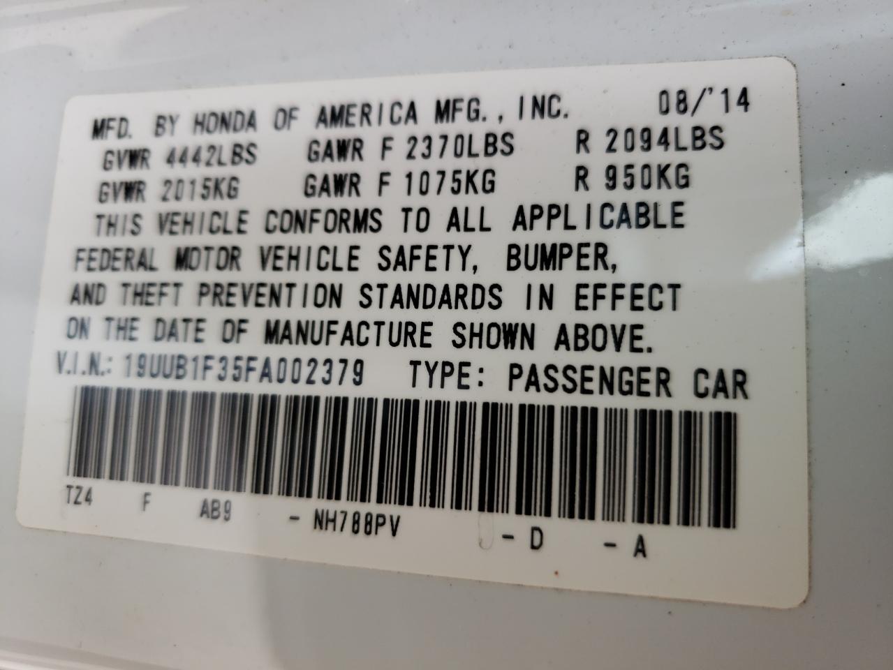 Photo 10 from auction – 2015 ACURA TLX with VIN 19UUB1F35FA002379