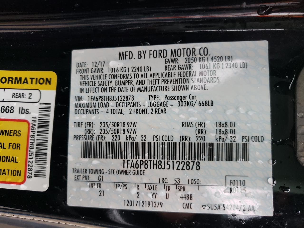 Photo 10 from auction – 2018 FORD MUSTANG with VIN 1FA6P8TH8J5122878