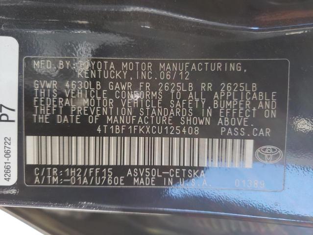 Photo 10 from auction – 2012 TOYOTA CAMRY BASE with VIN 4T1BF1FKXCU125408