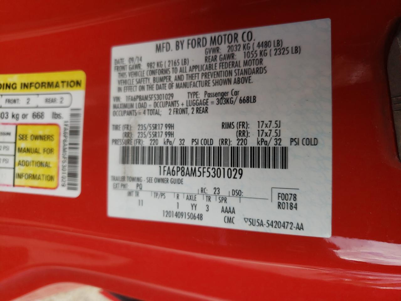 Photo 10 from auction – 2015 FORD MUSTANG with VIN 1FA6P8AM5F5301029