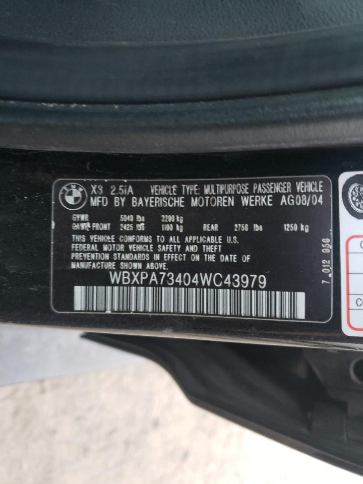Photo 10 from auction – 2004 BMW X3 2.5I with VIN WBXPA73404WC43979