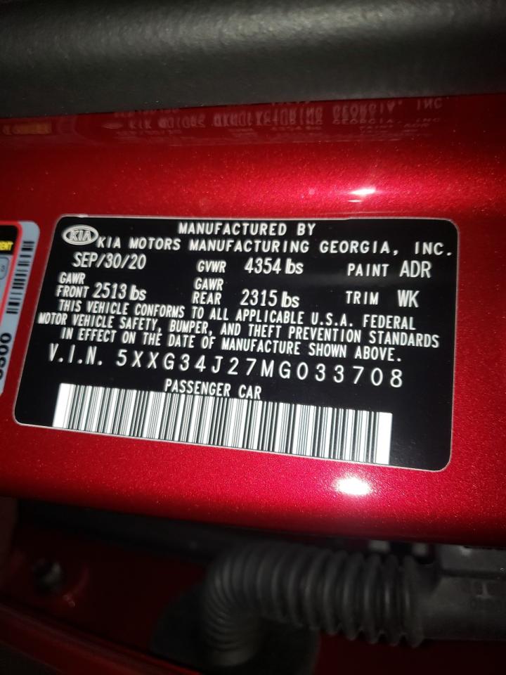 Photo 10 from auction – 2021 KIA K5 EX with VIN 5XXG34J27MG033708