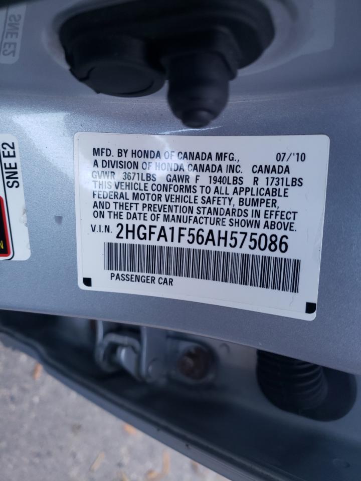 Photo 10 from auction – 2010 HONDA CIVIC LX with VIN 2HGFA1F56AH575086