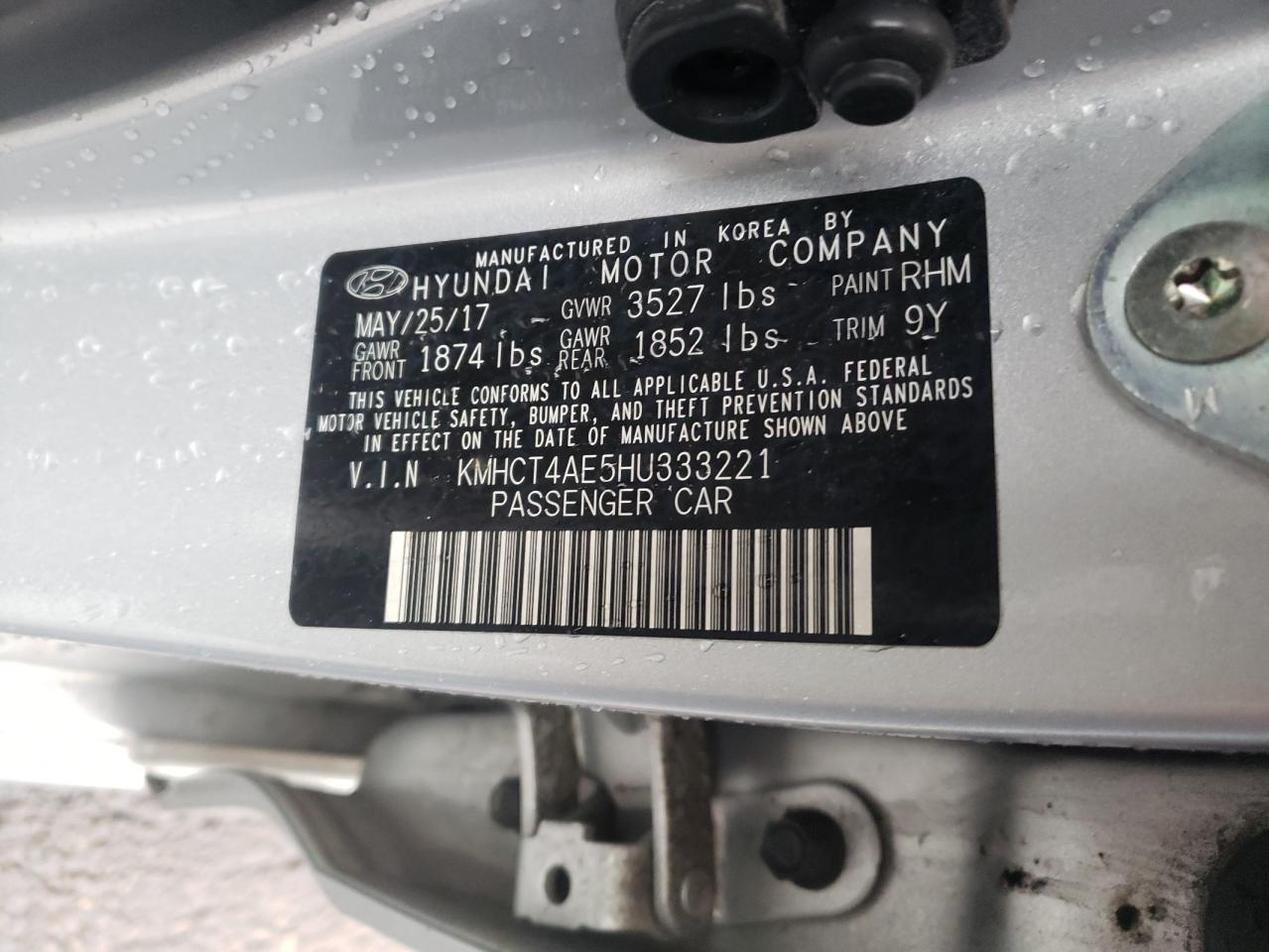 Photo 10 from auction – 2017 HYUNDAI ACCENT SE with VIN KMHCT4AE5HU333221