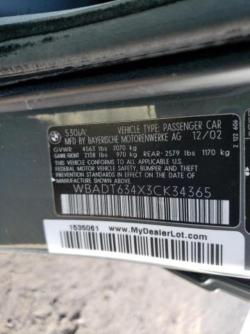 Photo 10 from auction – 2003 BMW 530 I AUTO with VIN WBADT634X3CK34365