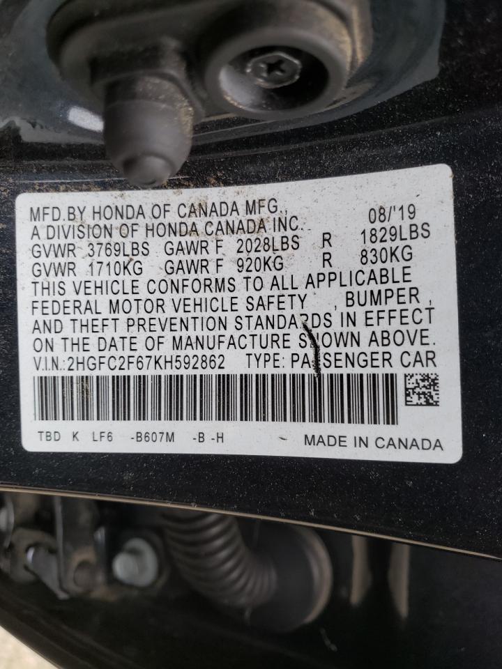 Photo 10 from auction – 2019 HONDA CIVIC LX with VIN 2HGFC2F67KH592862