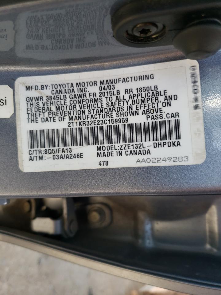 Zdjęcie 10 z aukcji – 2003 TOYOTA COROLLA MA z VIN 2T1KR32E23C159959