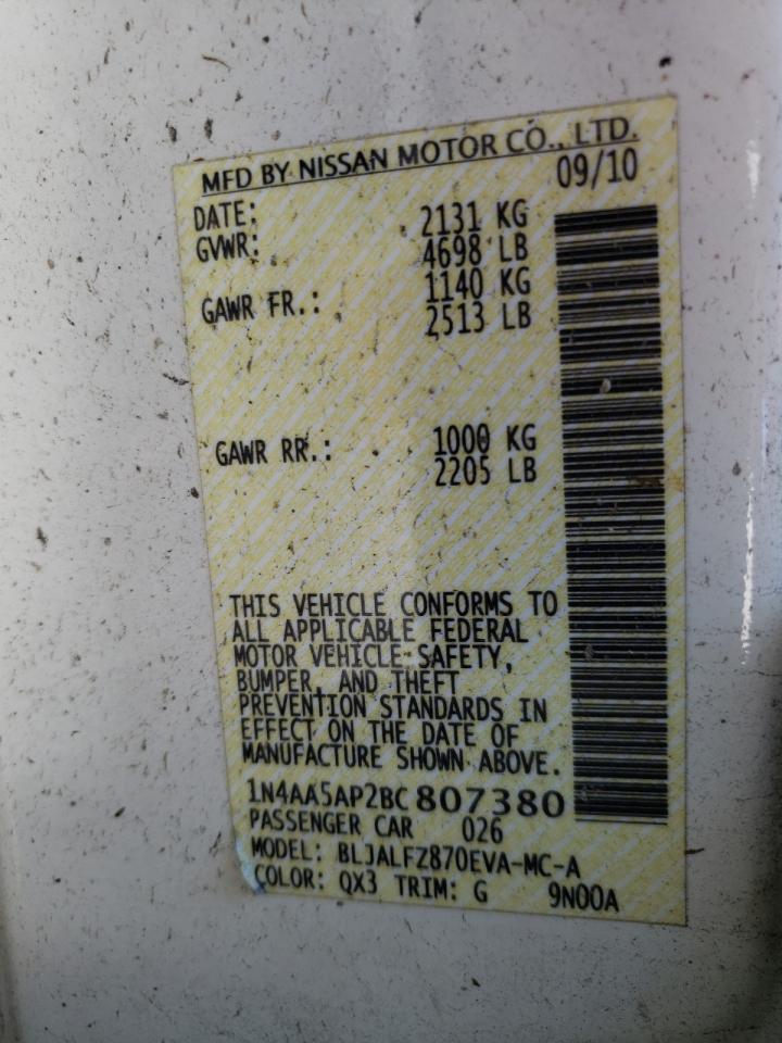 Photo 10 from auction – 2011 NISSAN MAXIMA S with VIN 1N4AA5AP2BC807380