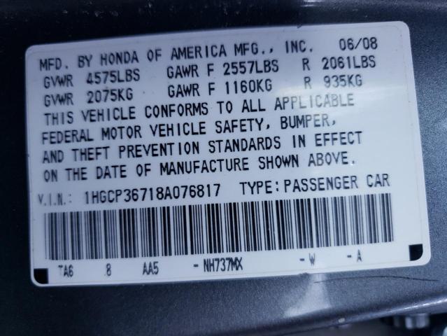Photo 10 from auction – 2008 HONDA ACCORD with VIN 1HGCP36718A076817