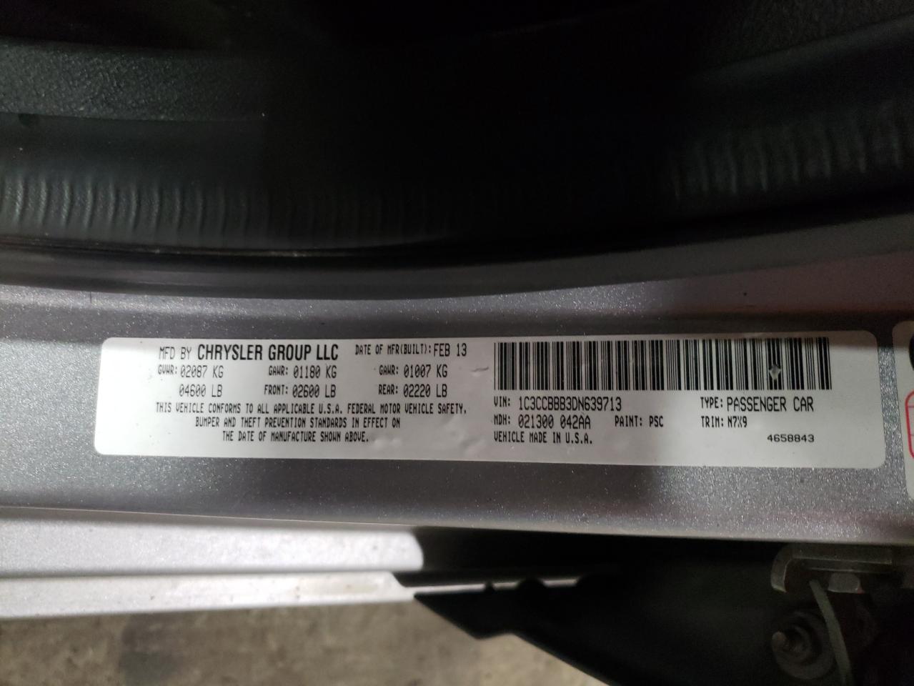 Foto 10 de la subasta – 2013 CHRYSLER 200 TOURIN con VIN 1C3CCBBB3DN639713