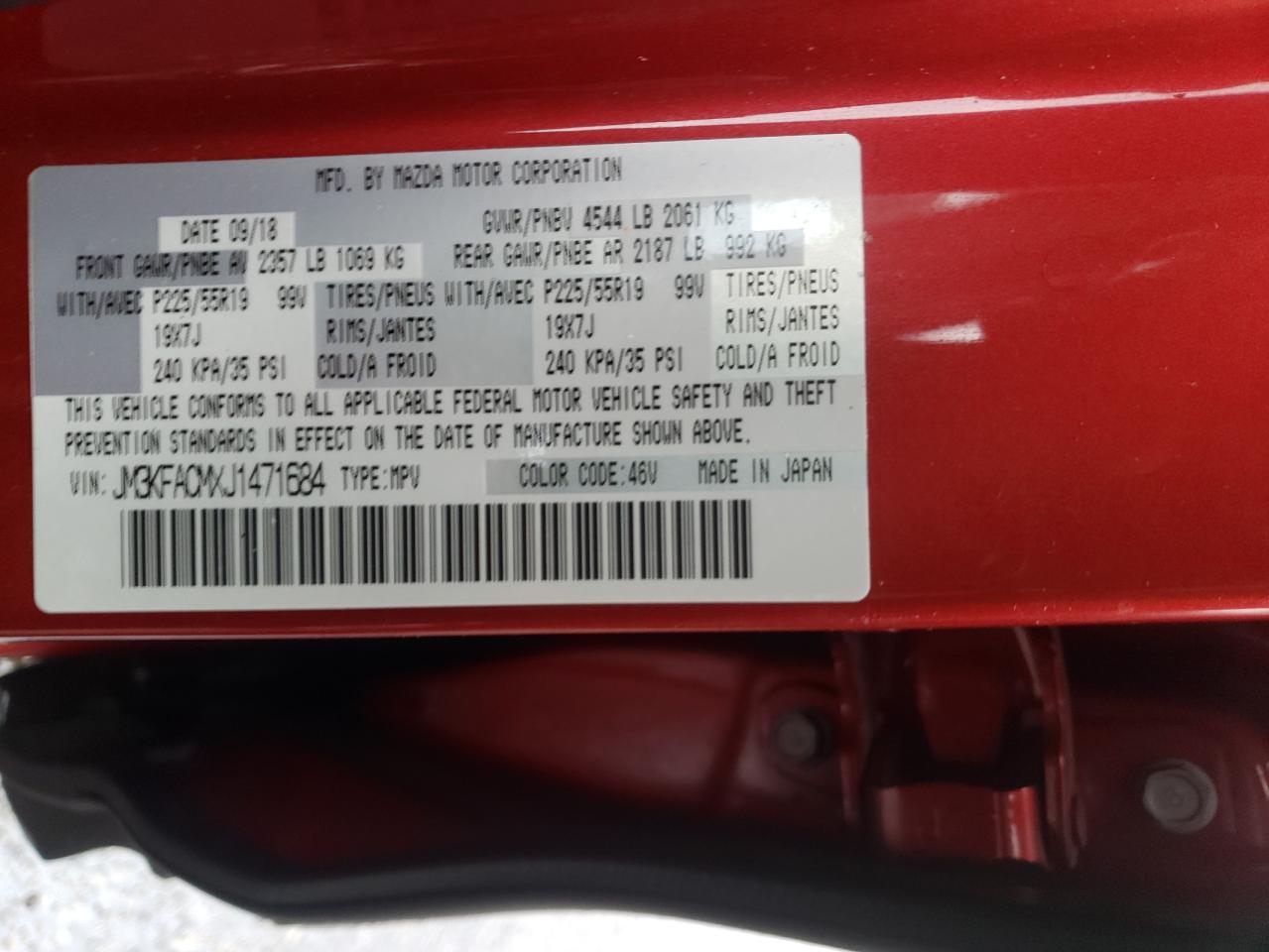 Photo 10 from auction – 2018 MAZDA CX-5 TOURI with VIN JM3KFACMXJ1471684