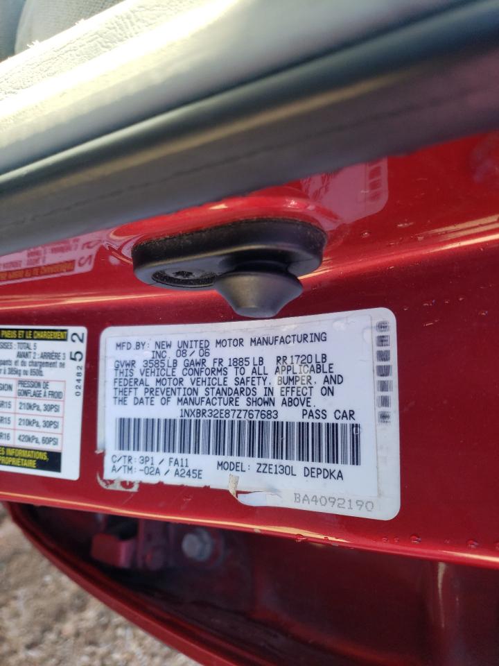Photo 10 from auction – 2007 TOYOTA COROLLA CE with VIN 1NXBR32E87Z767683