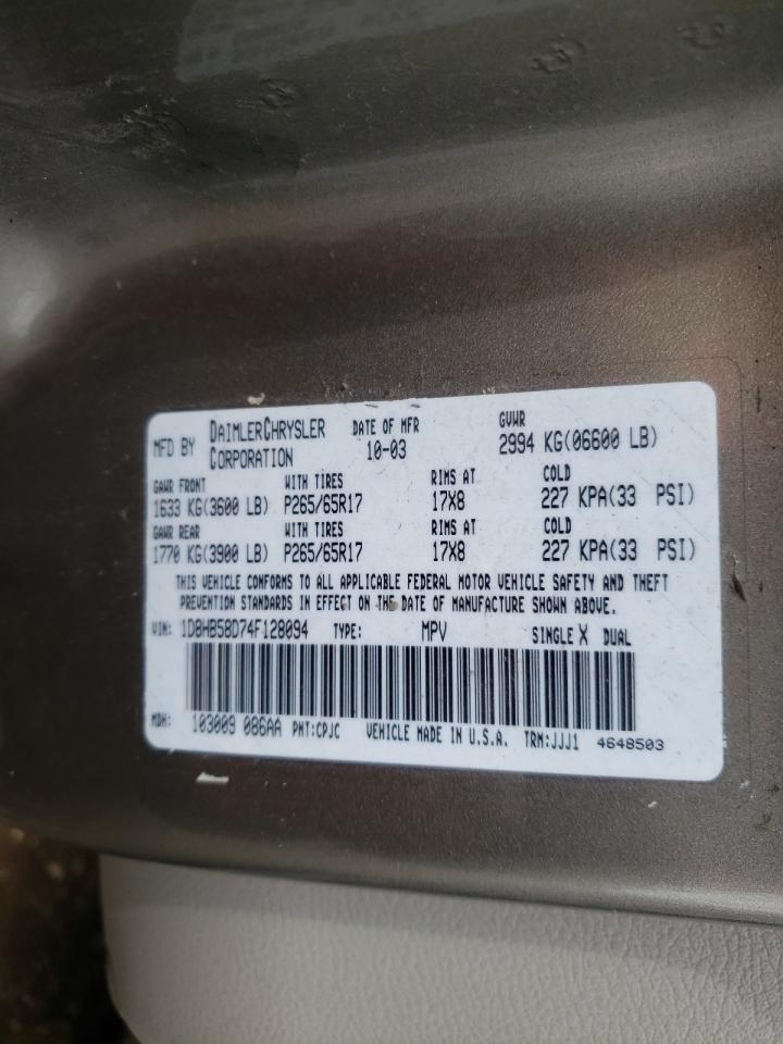 Photo 10 from auction – 2004 DODGE DURANGO with VIN 1D8HB58D74F128094