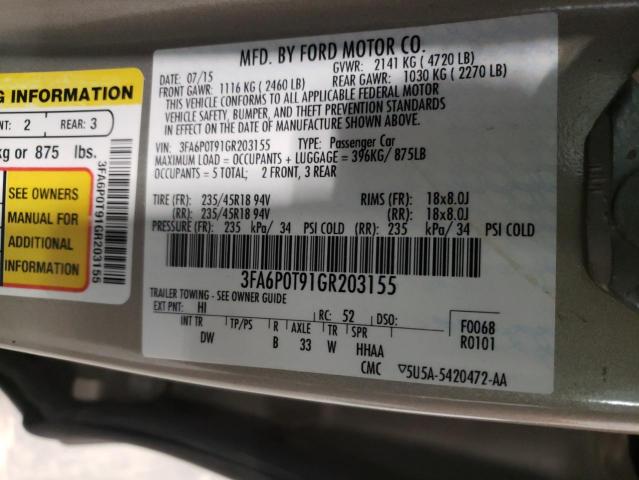 Photo 10 from auction – 2016 FORD FUSION SE with VIN 3FA6P0T91GR203155