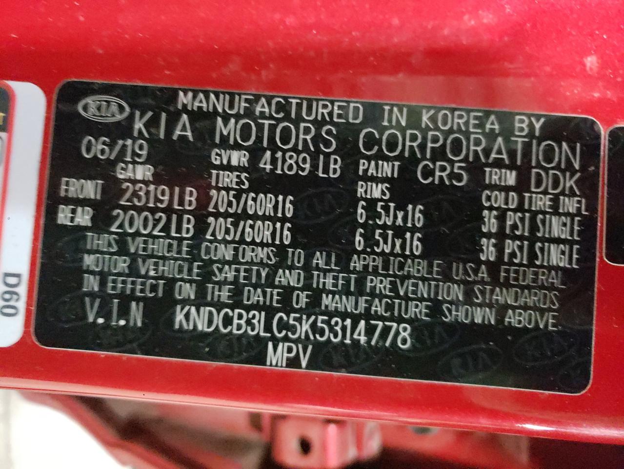 Photo 10 from auction – 2019 KIA NIRO FE with VIN KNDCB3LC5K5314778