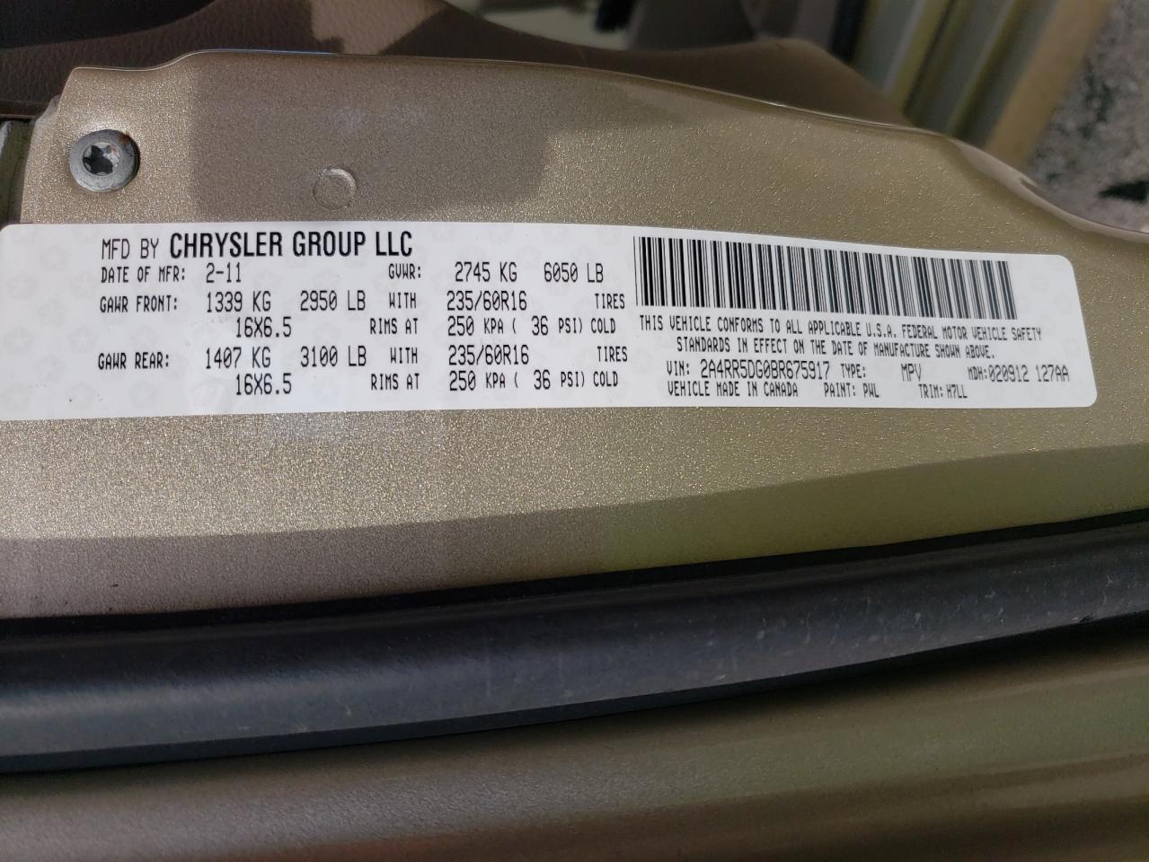 Photo 10 from auction – 2011 CHRYSLER TOWN & COU with VIN 2A4RR5DG0BR675917