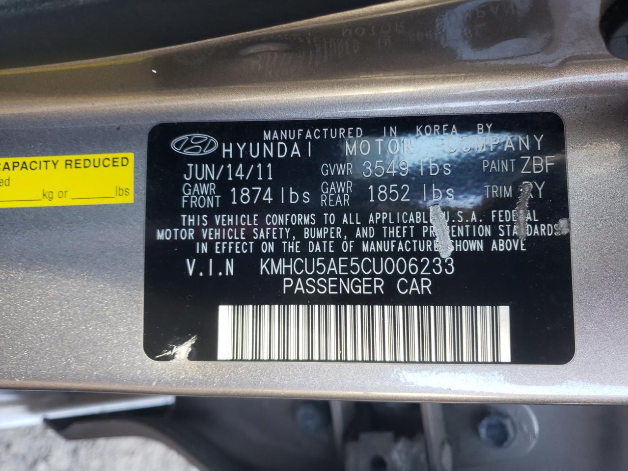 Photo 10 from auction – 2012 HYUNDAI ACCENT GLS with VIN KMHCU5AE5CU006233