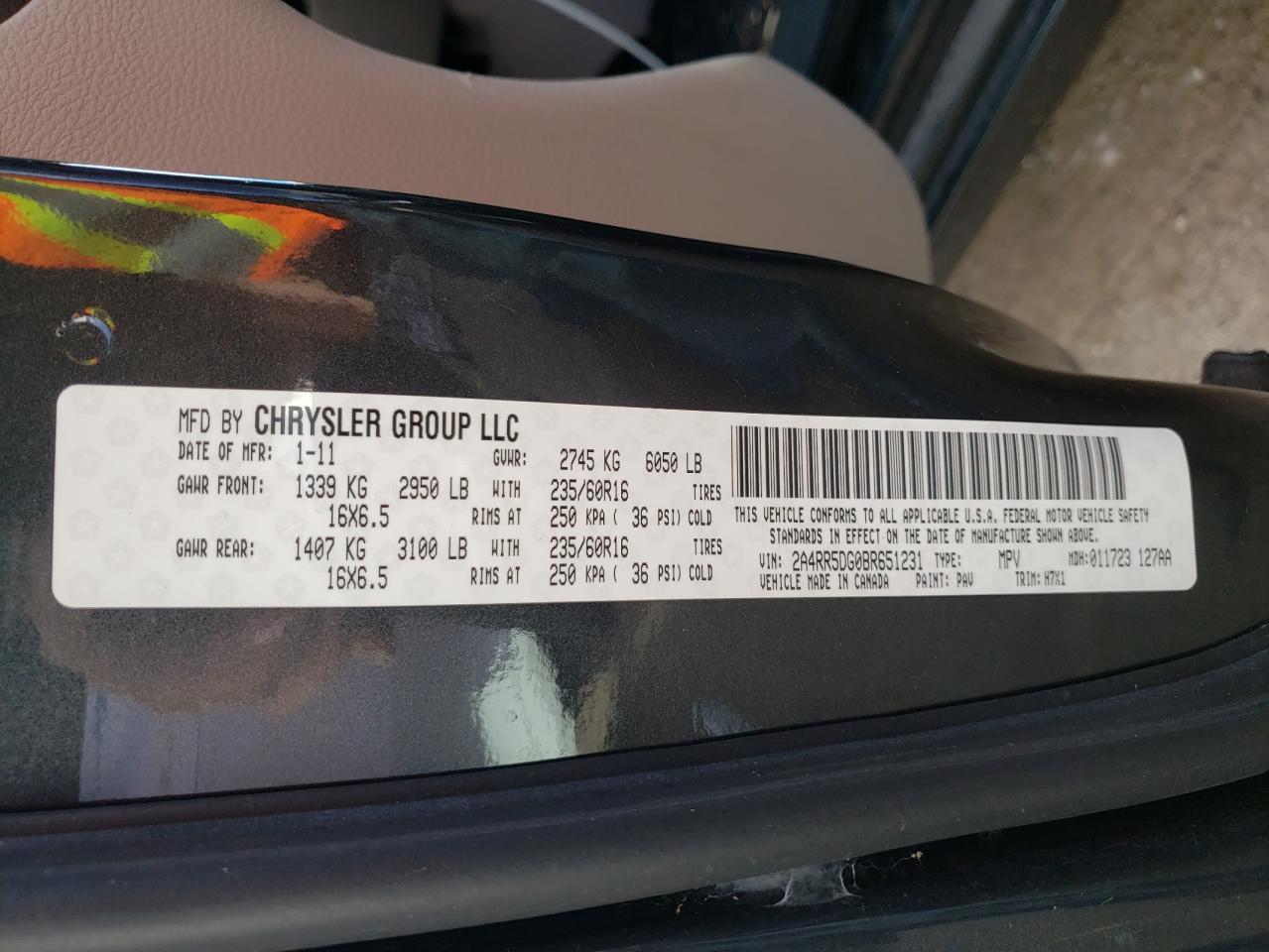 Photo 10 from auction – 2011 CHRYSLER TOWN & COU with VIN 2A4RR5DG0BR651231