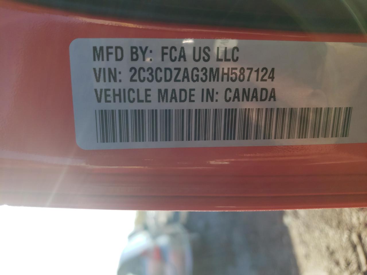 Photo 10 from auction – 2021 DODGE CHALLENGER with VIN 2C3CDZAG3MH587124