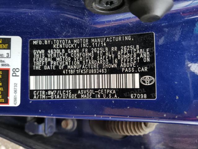 Photo 10 from auction – 2015 TOYOTA CAMRY LE with VIN 4T1BF1FK5FU893463