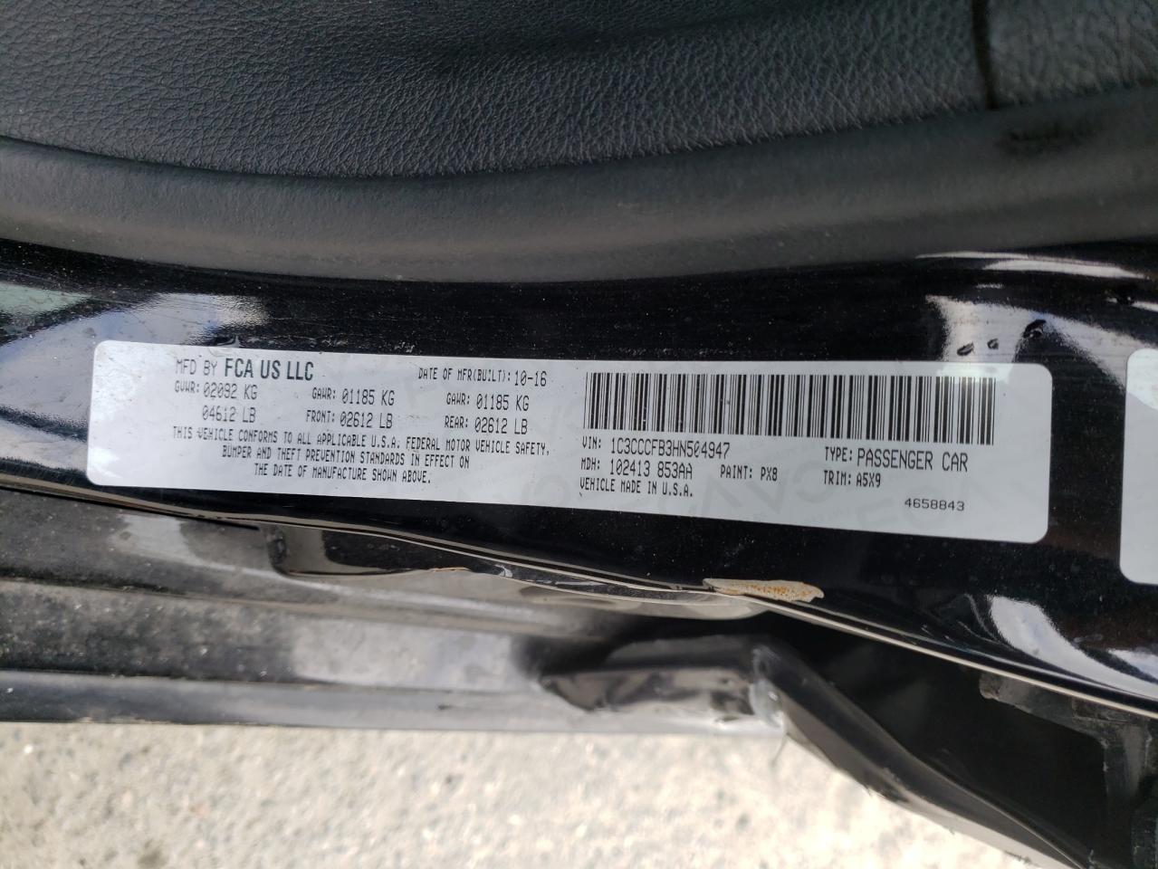 Photo 10 from auction – 2017 CHRYSLER 200 LX with VIN 1C3CCCFB3HN504947