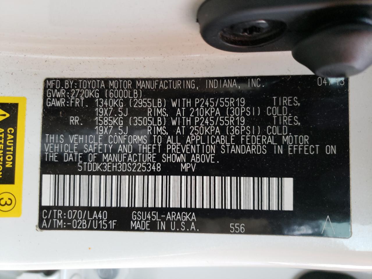 Photo 10 from auction – 2013 TOYOTA HIGHLANDER with VIN 5TDDK3EH3DS225348