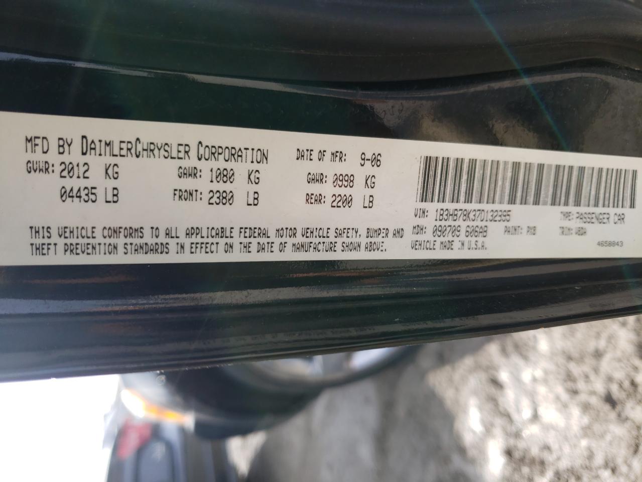 Photo 10 from auction – 2007 DODGE CALIBER with VIN 1B3HB78K37D132895