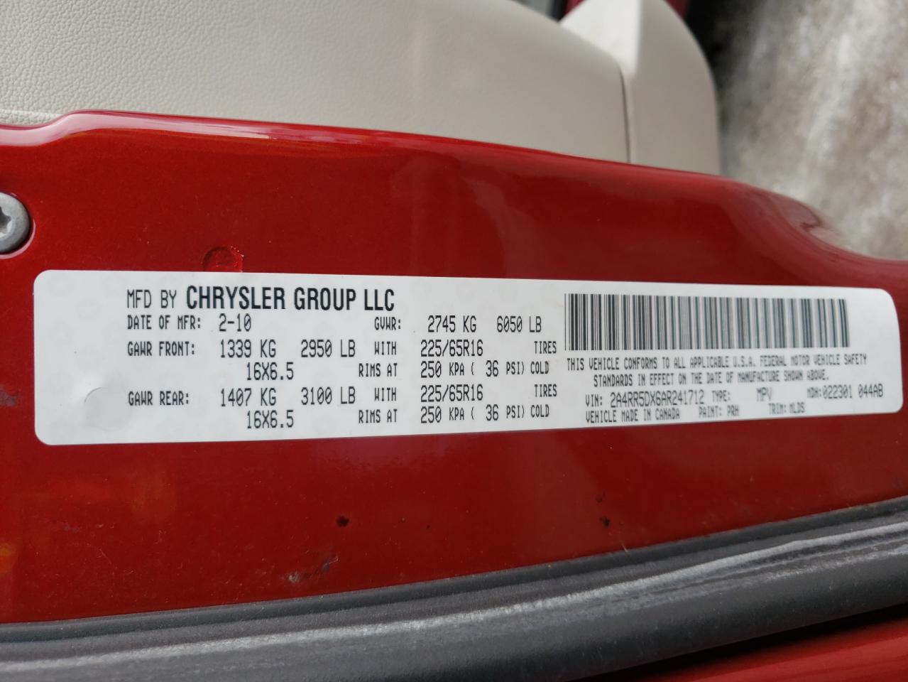 Photo 10 from auction – 2010 CHRYSLER TOWN & COU with VIN 2A4RR5DX6AR241712