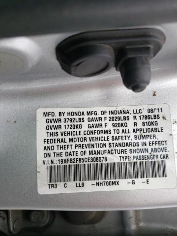 Photo 10 from auction – 2012 HONDA CIVIC EX with VIN 19XFB2F85CE308578