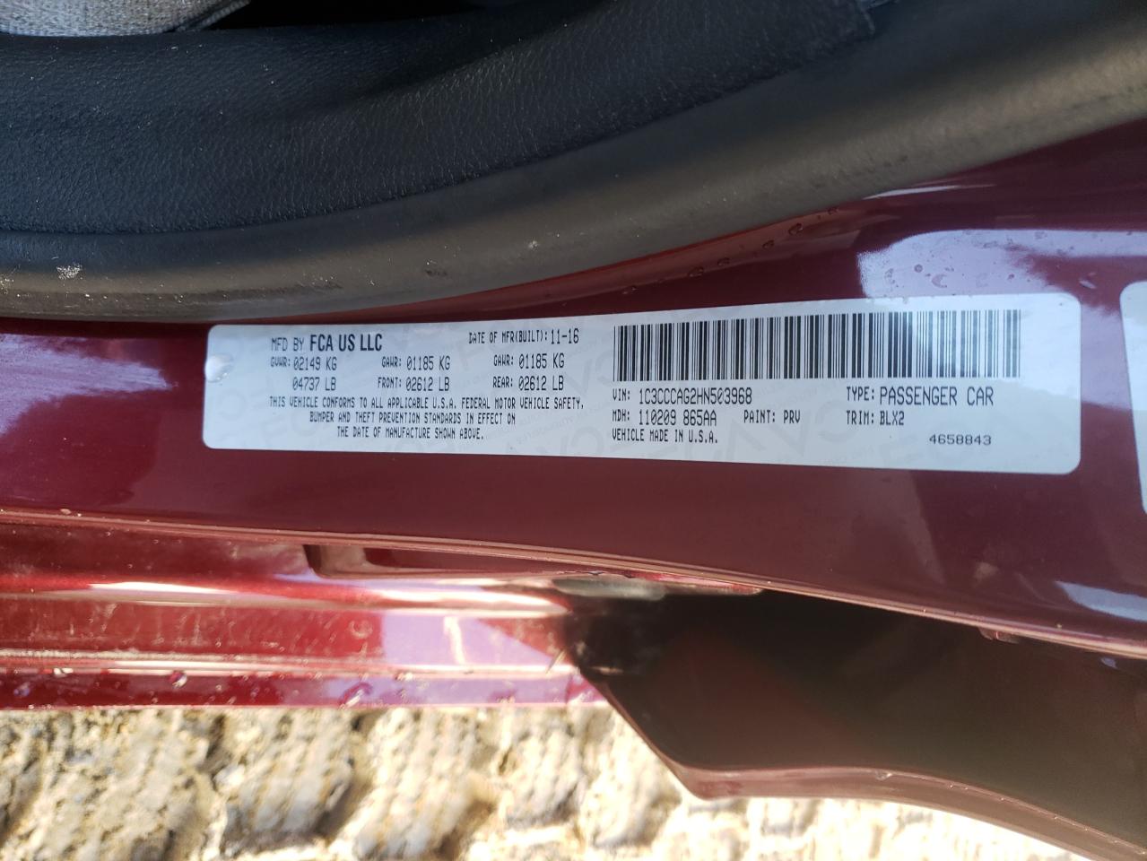 Photo 10 from auction – 2017 CHRYSLER 200 LIMITE with VIN 1C3CCCAG2HN503968