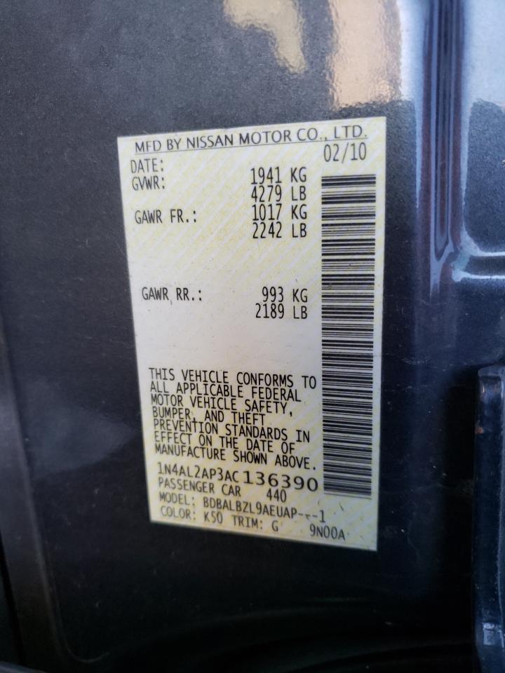 Photo 10 from auction – 2010 NISSAN ALTIMA BAS with VIN 1N4AL2AP3AC136390
