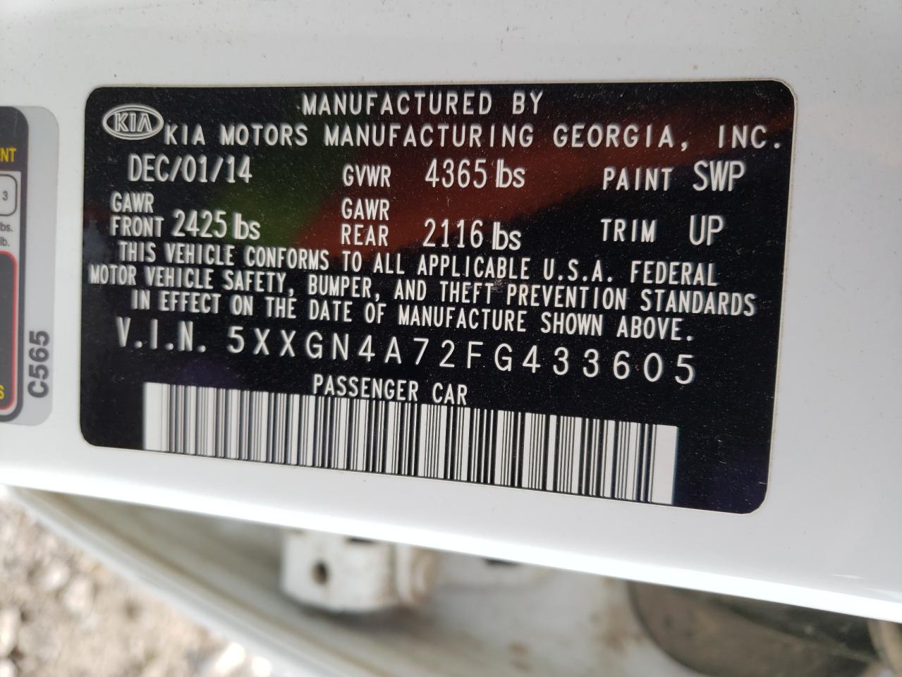 Photo 10 from auction – 2015 KIA OPTIMA EX with VIN 5XXGN4A72FG433605
