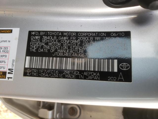 Photo 10 from auction – 2010 TOYOTA COROLLA BA with VIN JTDBU4EE4AJ067057