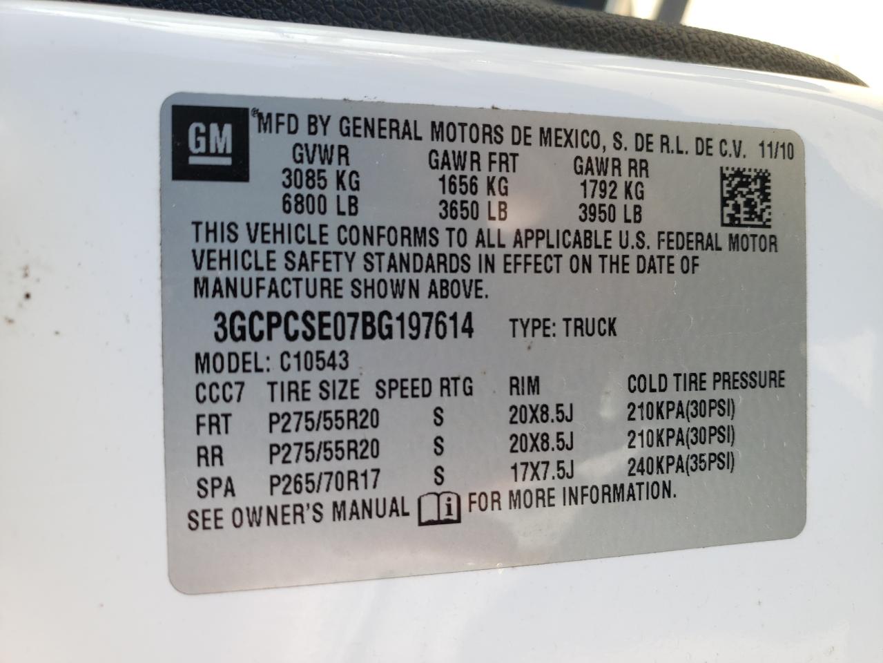 Photo 10 from auction – 2011 CHEVROLET SILVERADO with VIN 3GCPCSE07BG197614