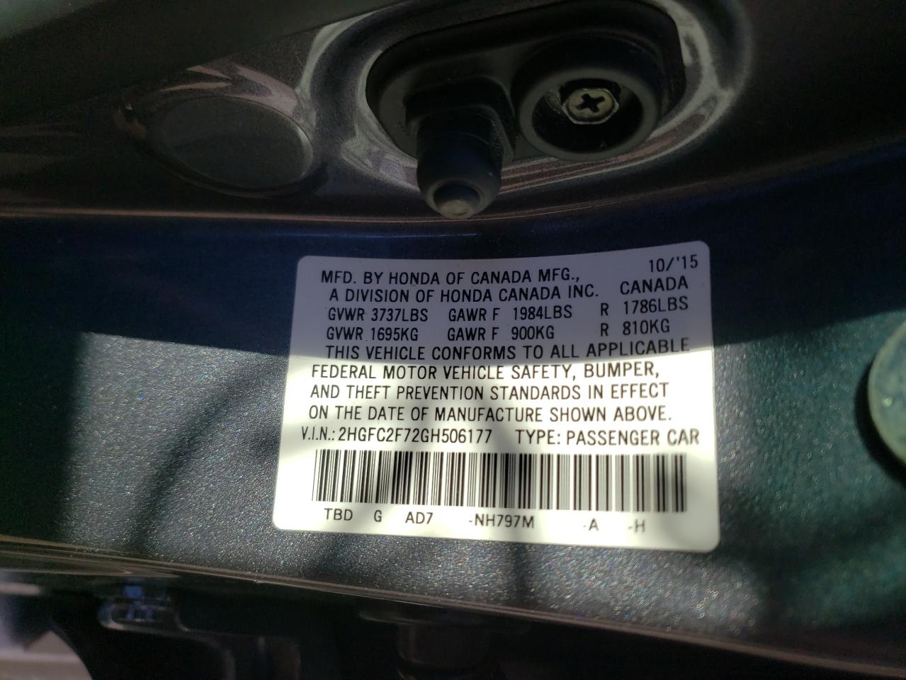 Photo 10 from auction – 2016 HONDA CIVIC EX with VIN 2HGFC2F72GH506177