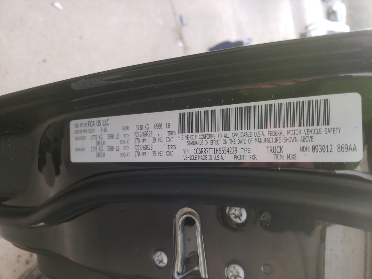Photo 10 from auction – 2017 RAM 1500 SLT with VIN 1C6RR7TT1HS554229