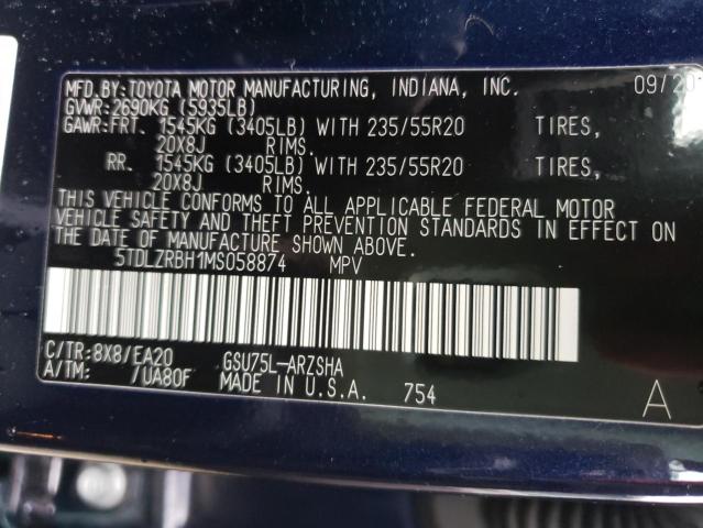 Photo 10 from auction – 2021 TOYOTA HIGHLANDER with VIN 5TDLZRBH1MS058874
