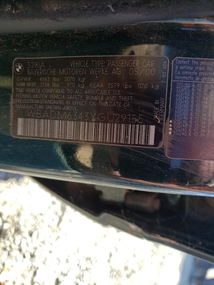 Photo 10 from auction – 2000 BMW 528 I AUTO with VIN WBADM6343YGU29155