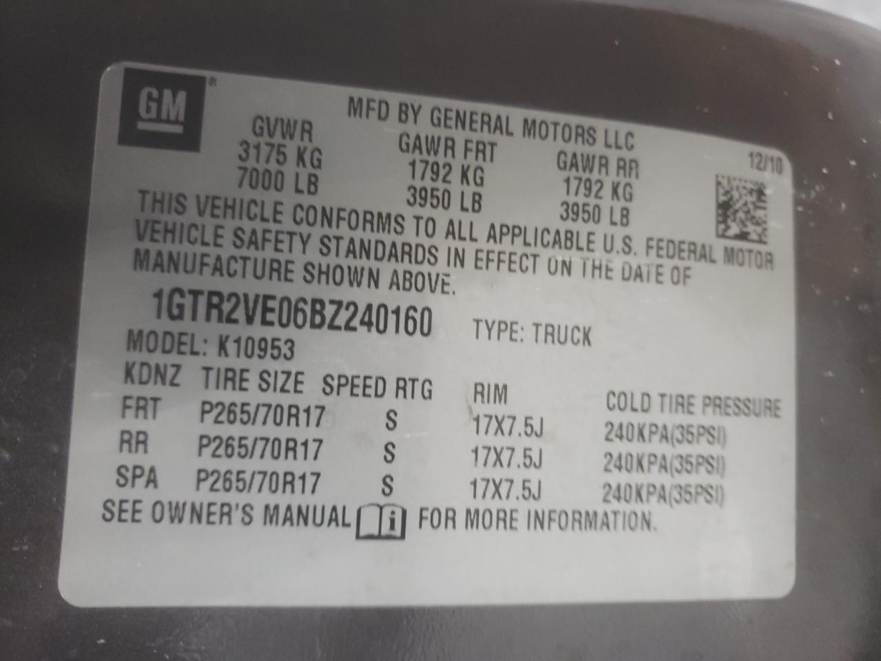 Photo 10 from auction – 2011 GMC SIERRA K15 with VIN 1GTR2VE06BZ240160