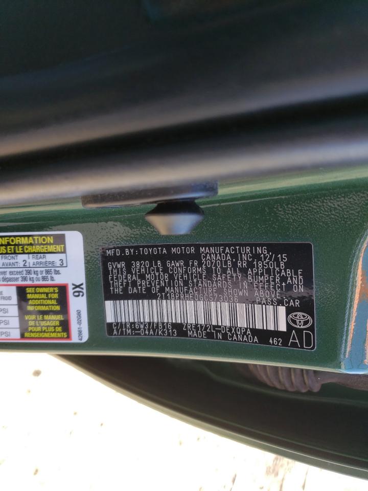 Photo 10 from auction – 2016 TOYOTA COROLLA EC with VIN 2T1BPRHE0GC573036