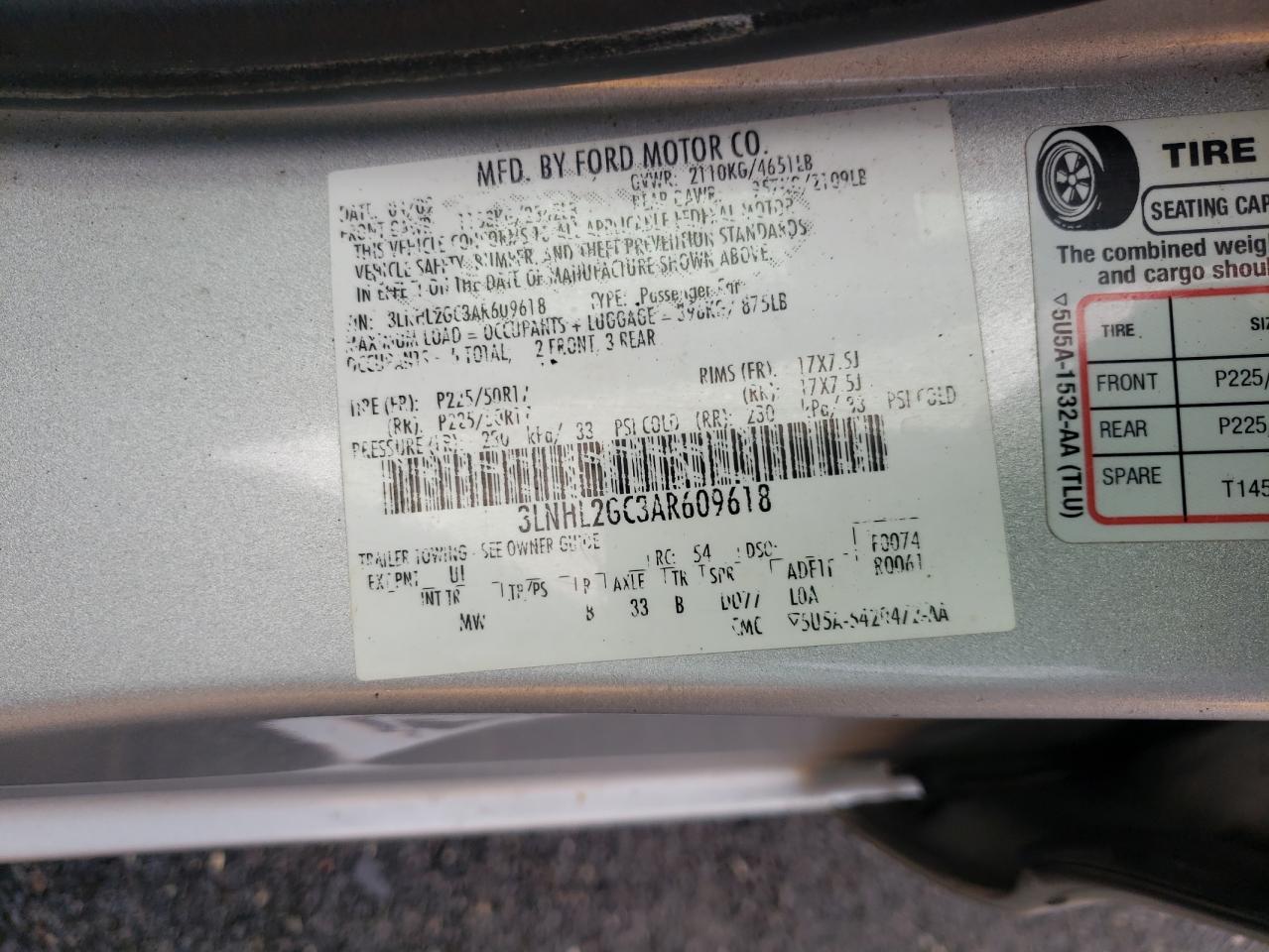 Photo 10 from auction – 2010 LINCOLN MKZ with VIN 3LNHL2GC3AR609618
