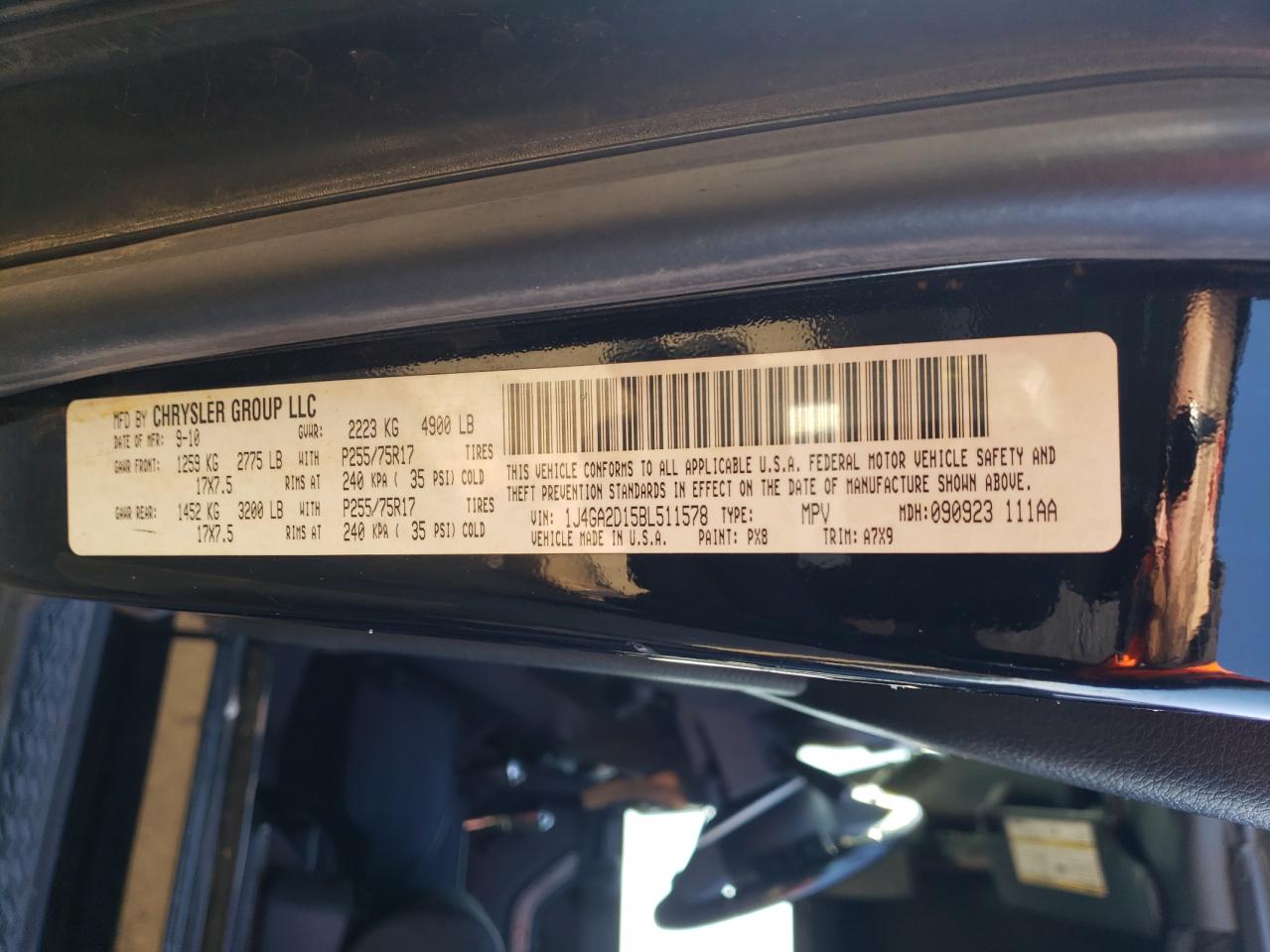 Photo 10 from auction – 2011 JEEP WRANGLER S with VIN 1J4GA2D15BL511578