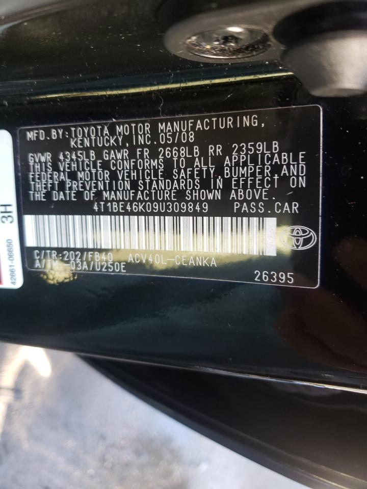 Photo 10 from auction – 2009 TOYOTA CAMRY BASE with VIN 4T1BE46K09U309849