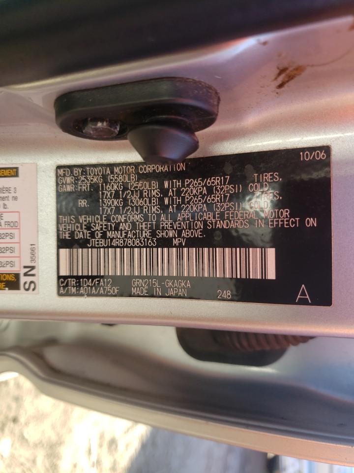 Photo 10 from auction – 2007 TOYOTA 4RUNNER SR with VIN JTEBU14R878083163