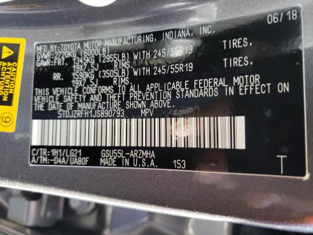 Фото 10 с аукциона – 2018 TOYOTA HIGHLANDER с VIN 5TDJZRFH1JS890793